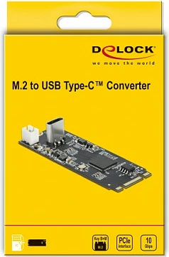 Konvertues DeLOCK M.2 Key B+M në USB Type-C, USB 3.2 Gen 2 10 Gbit/s, i zi