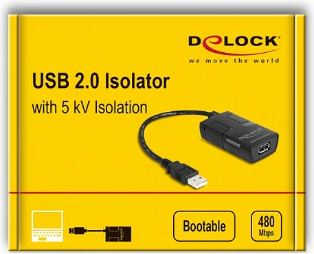 Izolator USB DeLOCK USB 2.0 Type-A mashkull në femër, izolim 5 kV, i zi