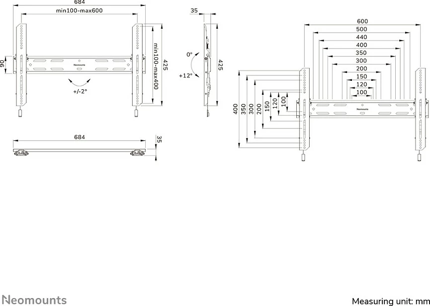 Mbajtës muri për TV Newstar WL35S-850BL16, 42"-86", Çelik, i zi