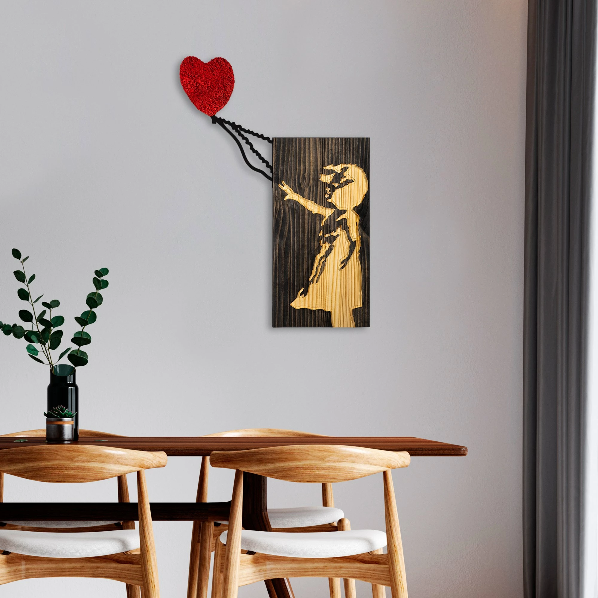 Aksesor dekorativ prej druri për mur, Wallity Banksy, 60x83cm