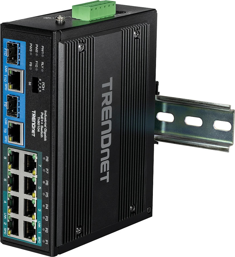 Switch TRENDnet TI-BG104, Gigabit, 10 porta RJ-45 + 2 SFP, PoE++, DIN-Rail, i zi