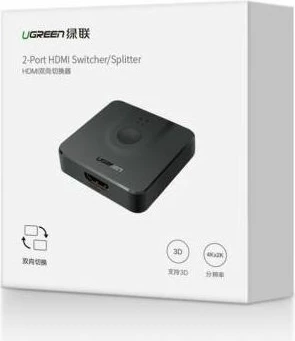 Switch HDMI UGREEN 50966 2x1 HDMI 2.0 bi-directional 4K@60Hz me telekomandë, zi, 1 copë
