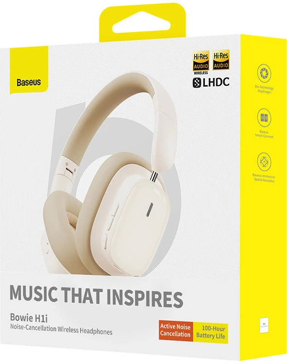 Kufje wireless Baseus Bowie H1i, ANC, Bluetooth 5.3, 40mm, Hi-Res Audio, deri 100h bateri, USB-C, të bardha