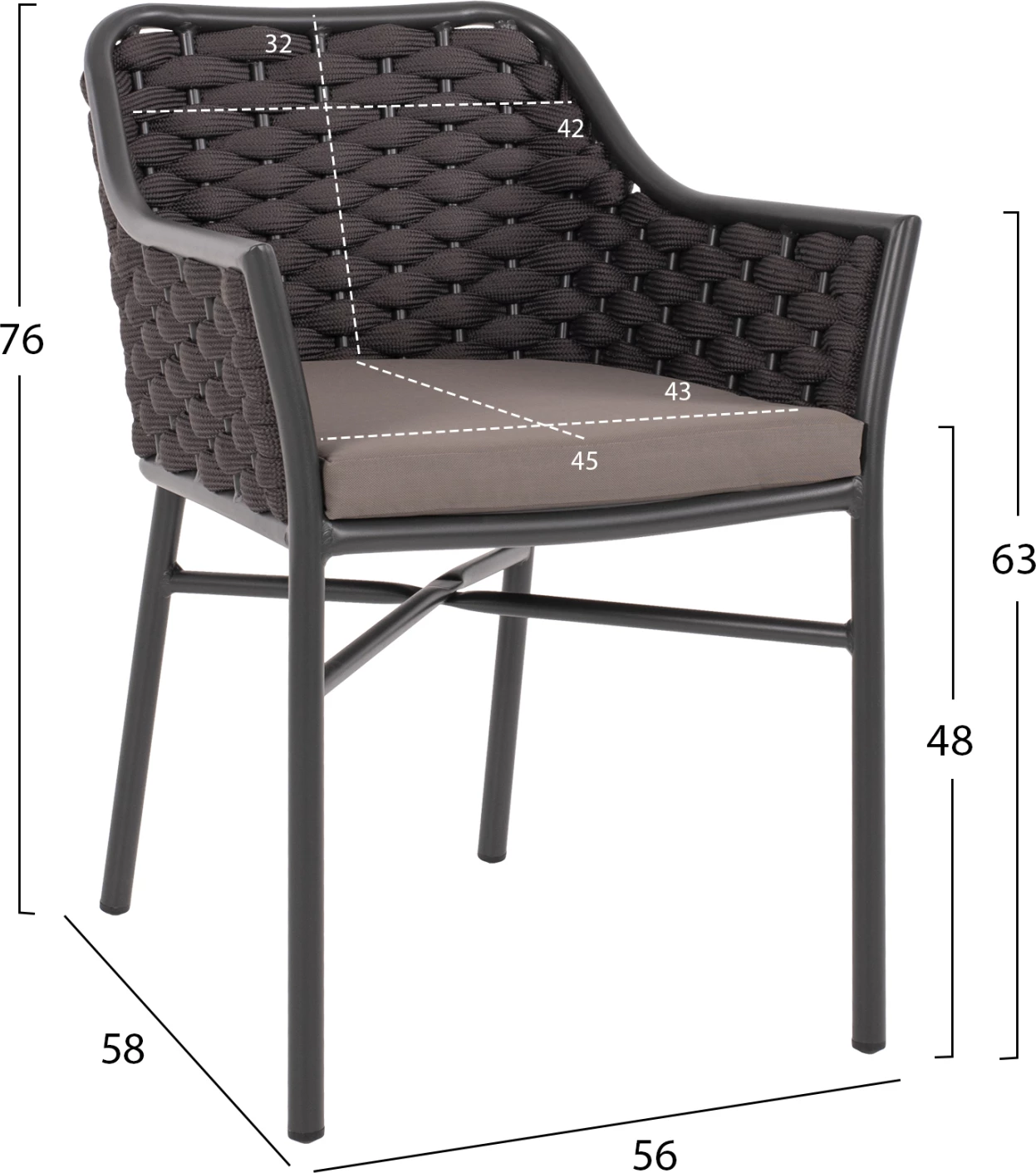 Karrige alumini me litar, ngjyrë gri, FH5858.01, 56x58x76 cm