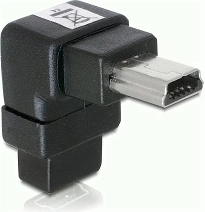 Adapter USB mini-B DeLOCK, 5-pin mashkull-në-femër, kënd 90°, i zi