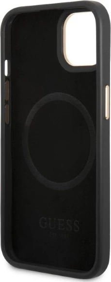 Mbështjellës Guess Peony Logo Plate për iPhone 13 6.1", MagSafe, i zi