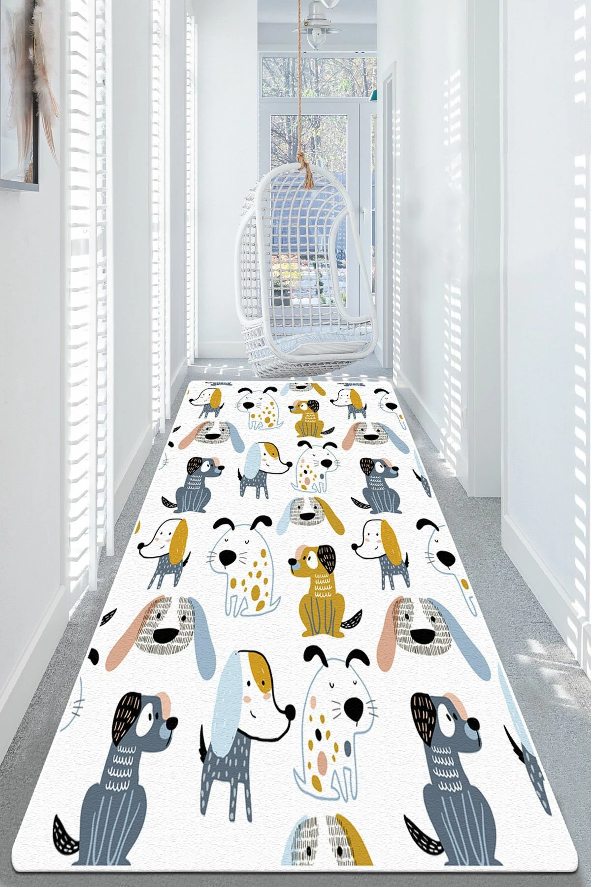 Qilim korridori, shumëngjyrësh, dizajn me qen, 80x200cm
