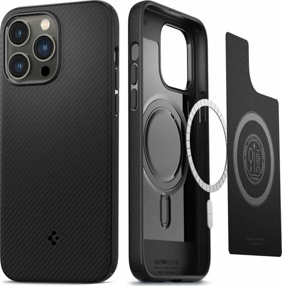Mbështjellës Spigen Mag Armor për Apple iPhone 14 Pro Max, fibër aramidi (Kevlar), pllakë magnetike, i hollë, i zi, set 1 copë