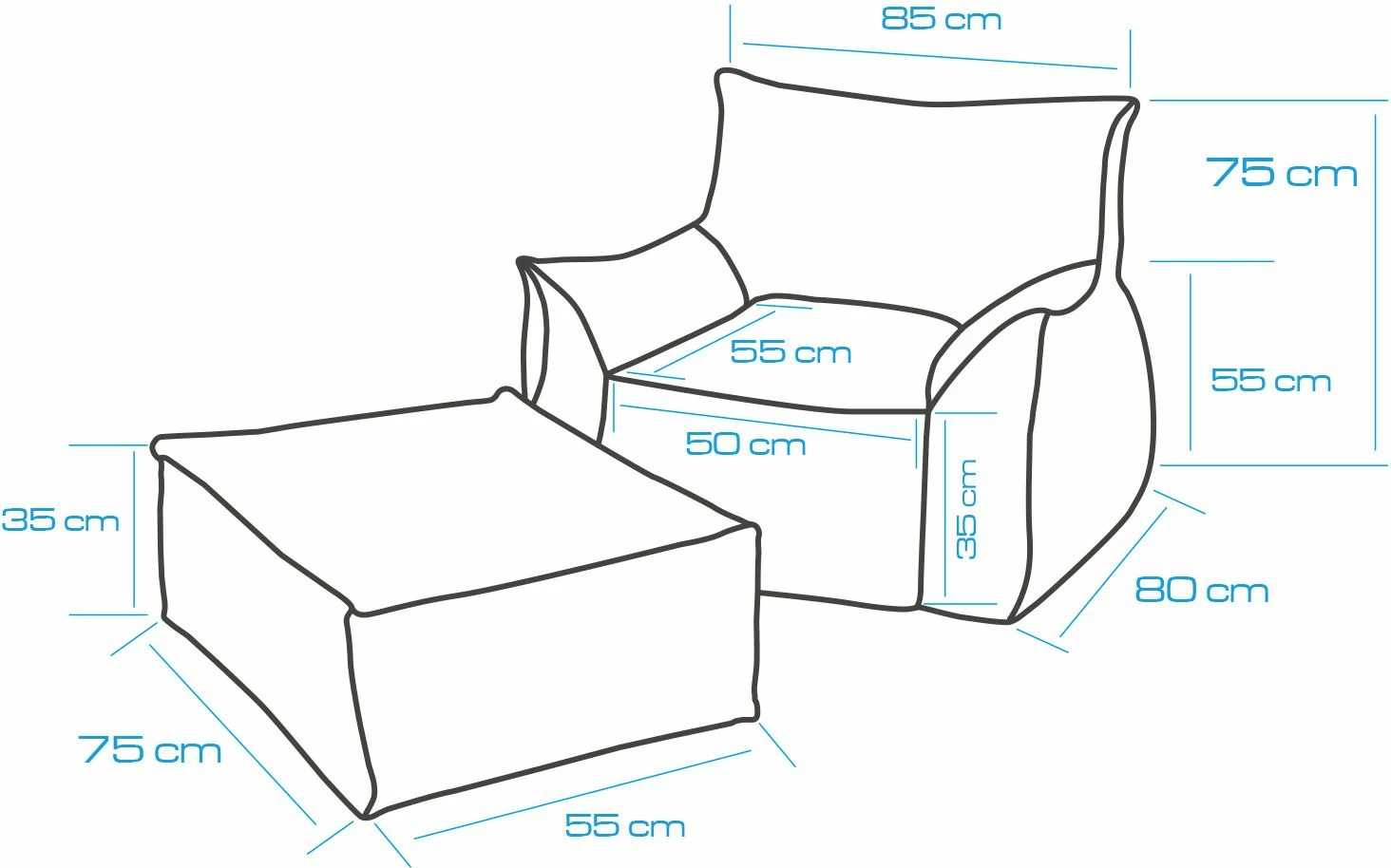 Karrige një vend me pouffe, ngjyrë gri e çelët, Atelier del Sofa, Notre Set