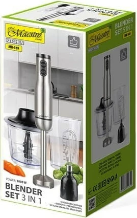 Blender dore Maestro MR-569, 1000W, 0.8L, argjendtë, set 3-në-1