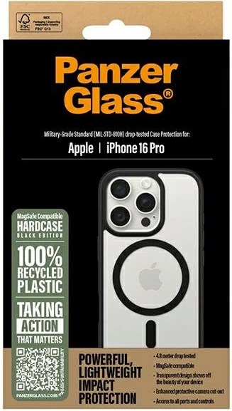 Mbështjellës PanzerGlass HardCase për iPhone 16 Pro, MagSafe, zi