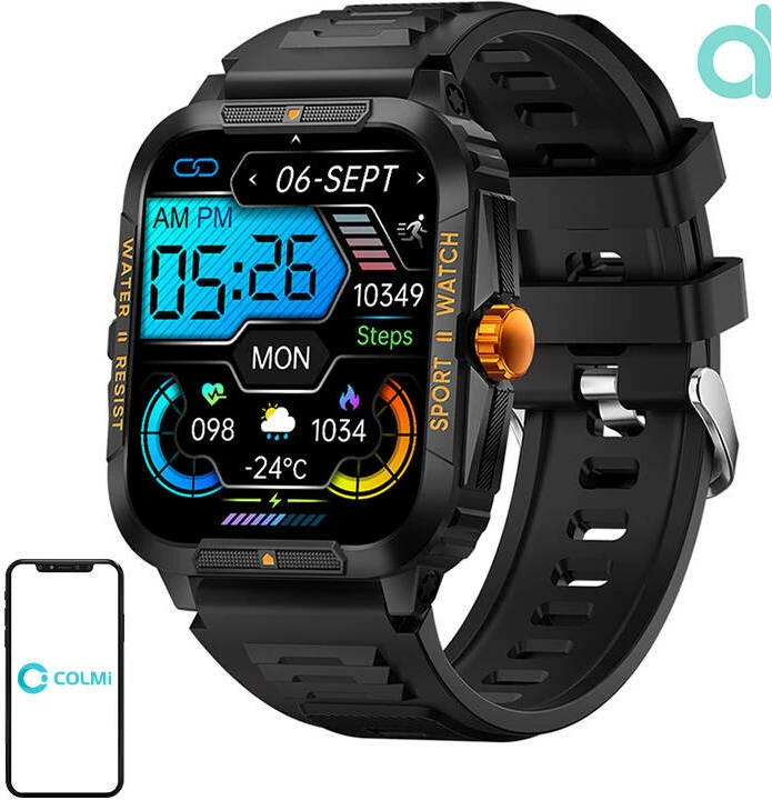 Smartwatch Colmi P76, 1.96", 430 mAh, i zi dhe portokalli