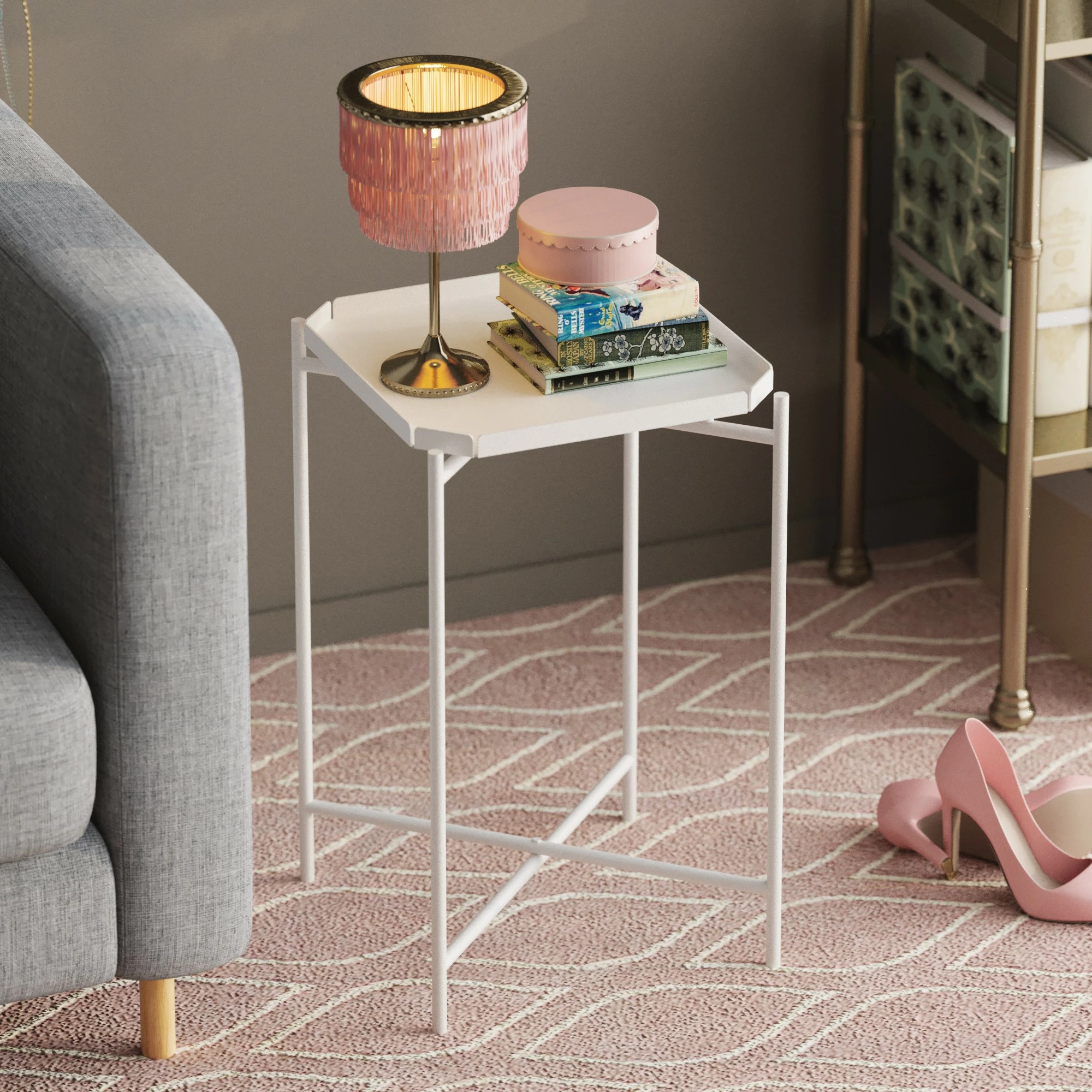 Tavolinë kafeje metalike, e bardhë, Hanah Home, SHB-008-B