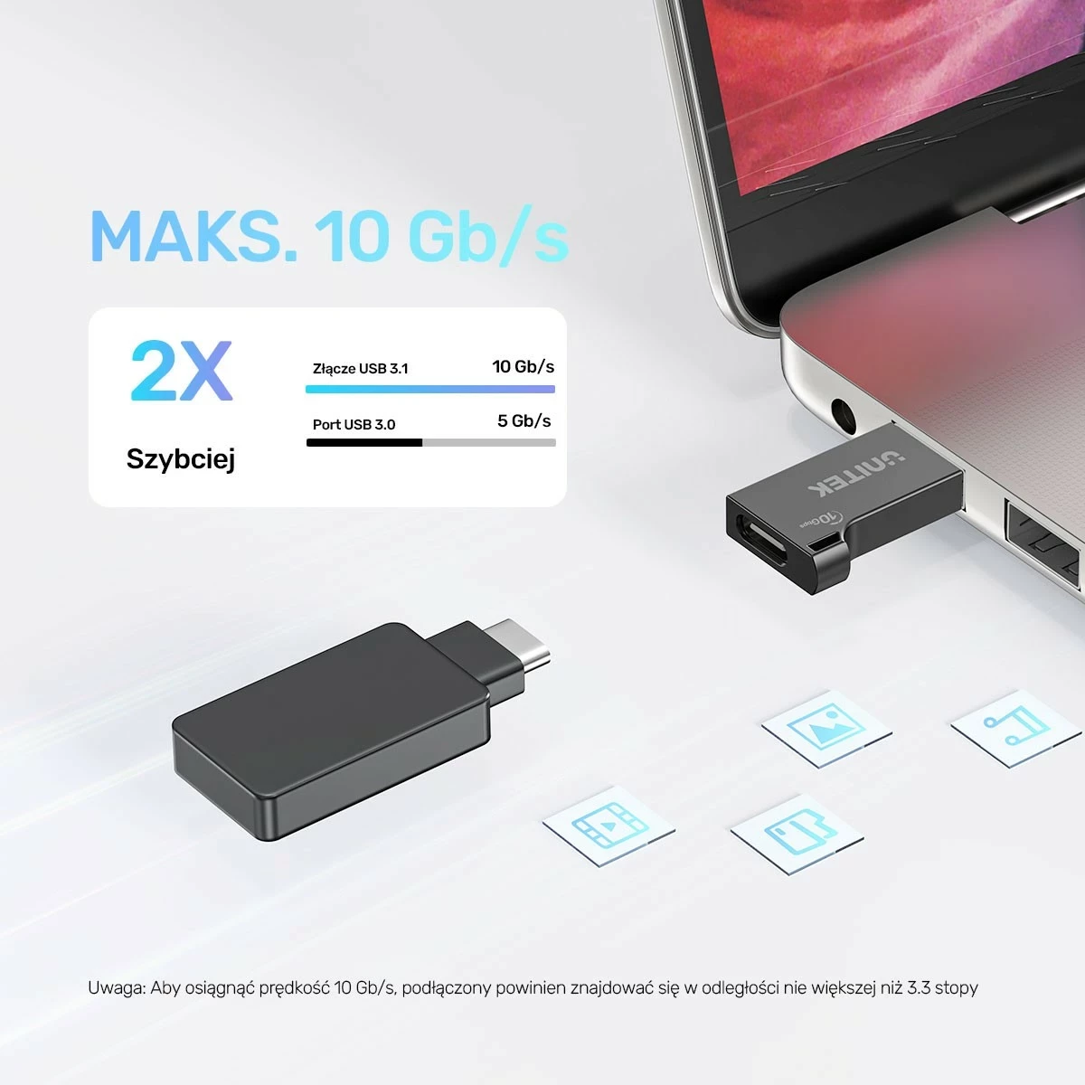 Adapter Unitek USB-A në USB-C 10Gbps, i zi