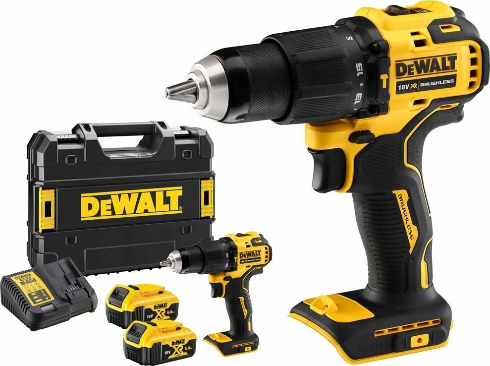Burgji goditëse pa kabllo Dewalt DCD709P2T 18 V, 2x 5 Ah, brushless, set me 2 bateri + karikues + valixhe, verdhë/zi