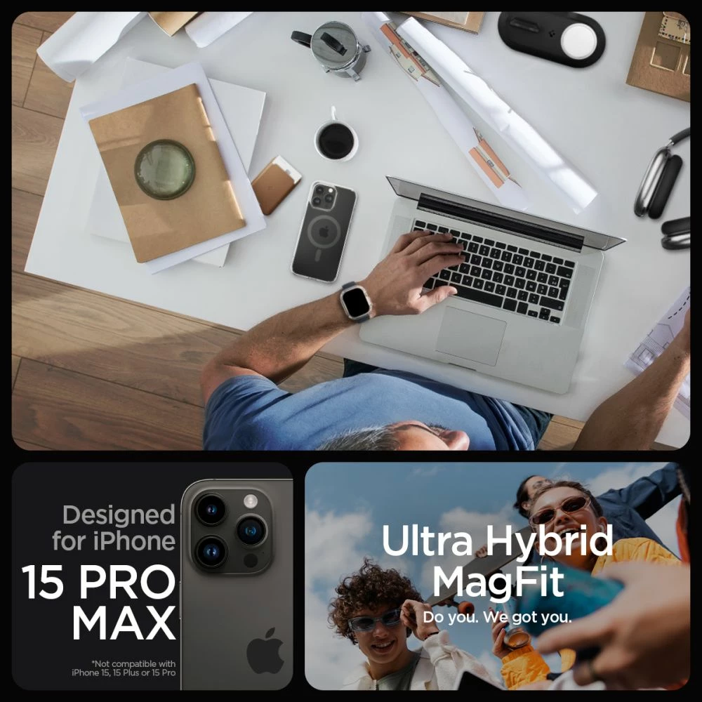 Mbështjellës Spigen Ultra Hybrid Mag për iPhone 15 Pro Max, MagSafe, grafit