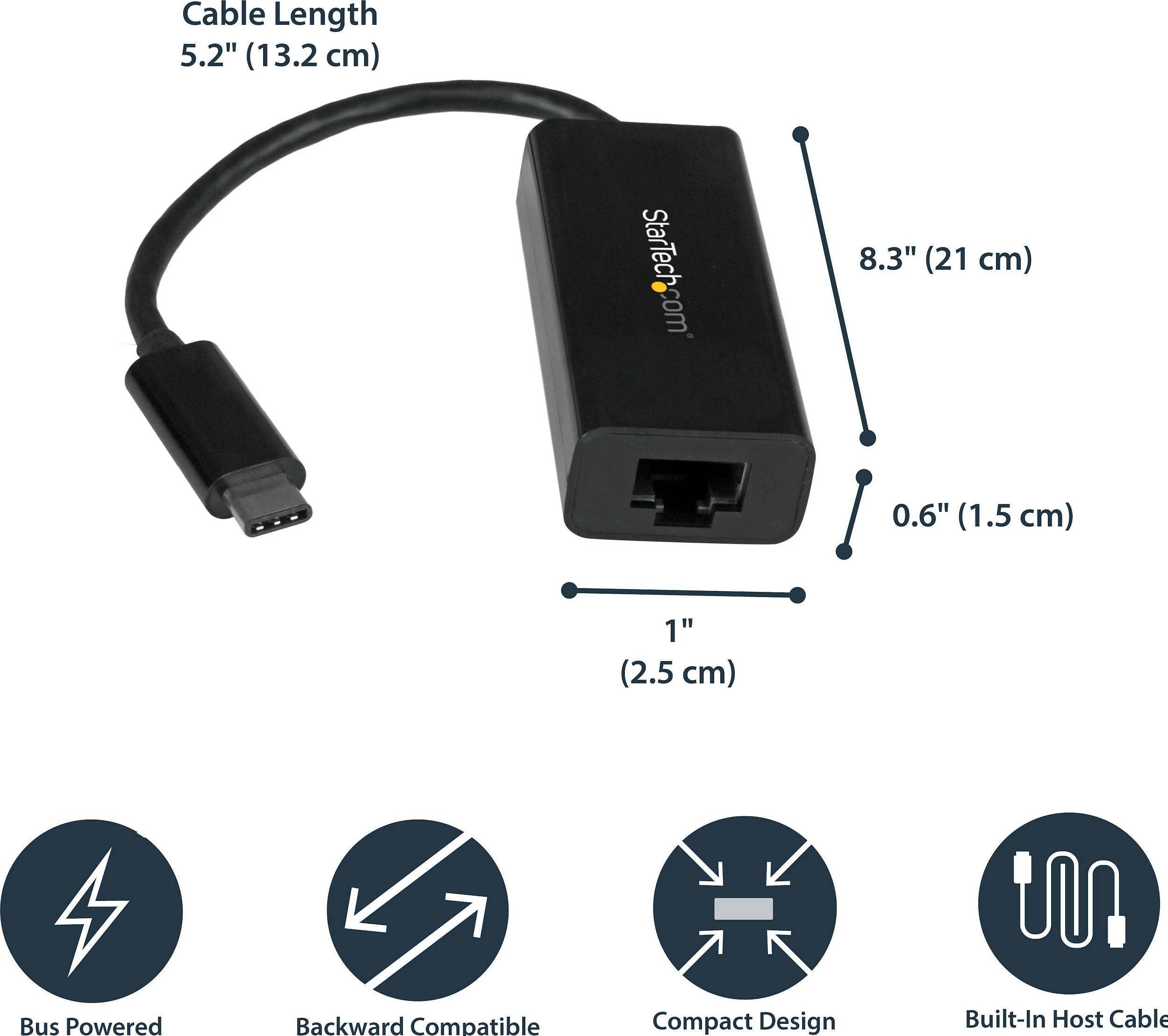Adapter USB-C në Gigabit Ethernet StarTech, RTL8153, 1x RJ45, 10/100/1000 Mbps, i zi