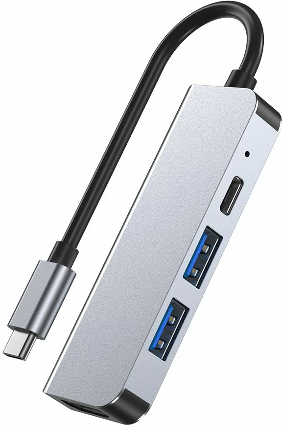 HUB Tech-Protect V2 4in1, USB-C në USB-A 3.0, USB-A 2.0, USB-C, HDMI, Gri