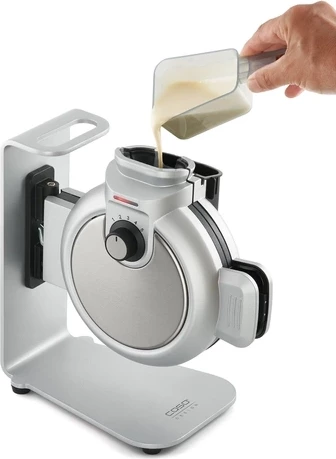 Aparat për vaflla CASO WaffleUp 2932 800 W, sistem vertikal, Ø18 cm, rregullim 5 nivele, me lugë dozimi + tabaka pikuese, argjendtë
