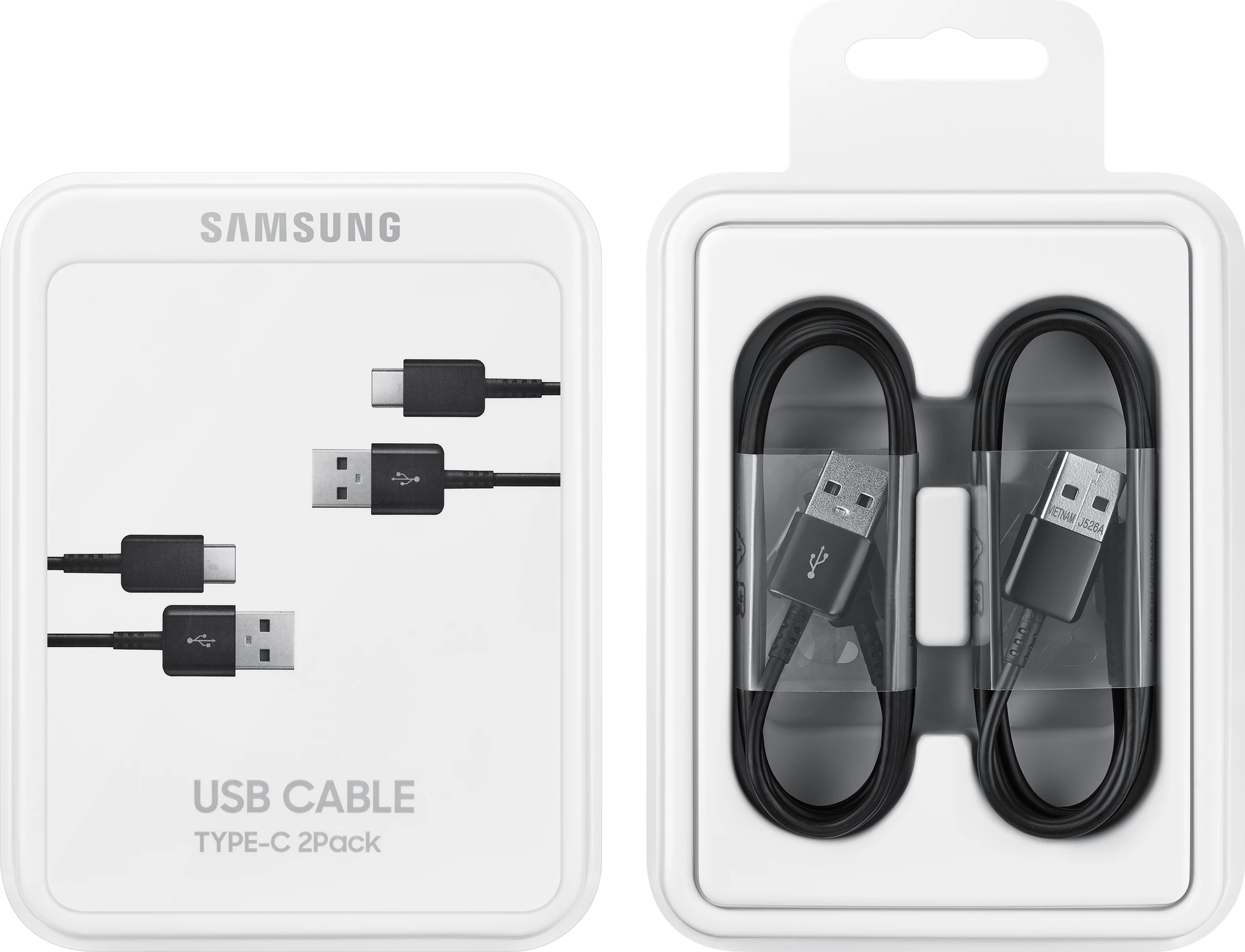 Kabllo USB C Samsung EP-DG930MBEGWW, 1.5m, 480Mbps, 5A, e zezë, set prej 2 copë