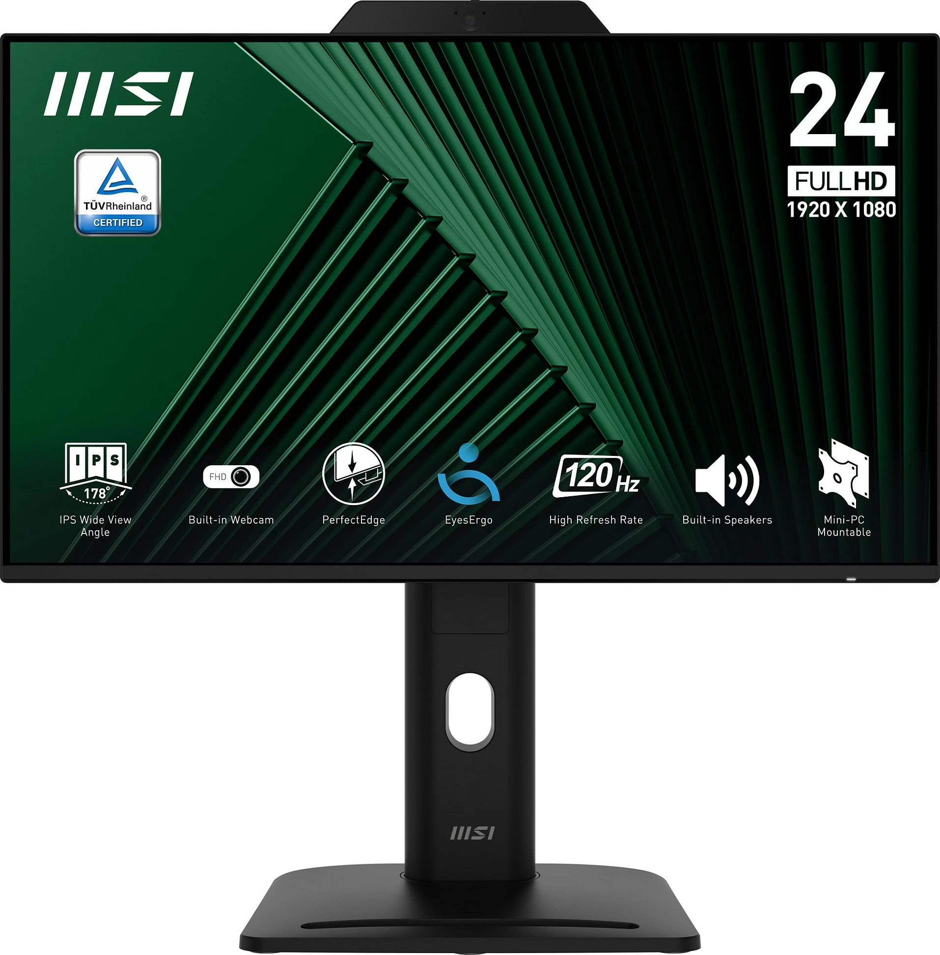 Monitor MSI PRO MP242PMGDE 24", IPS, FHD, 120Hz, 1ms, me kamerë, USB hub, i zi
