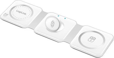 Karikues wireless magnetik LogiLink 3n1 për pajisje Apple, i bardhë