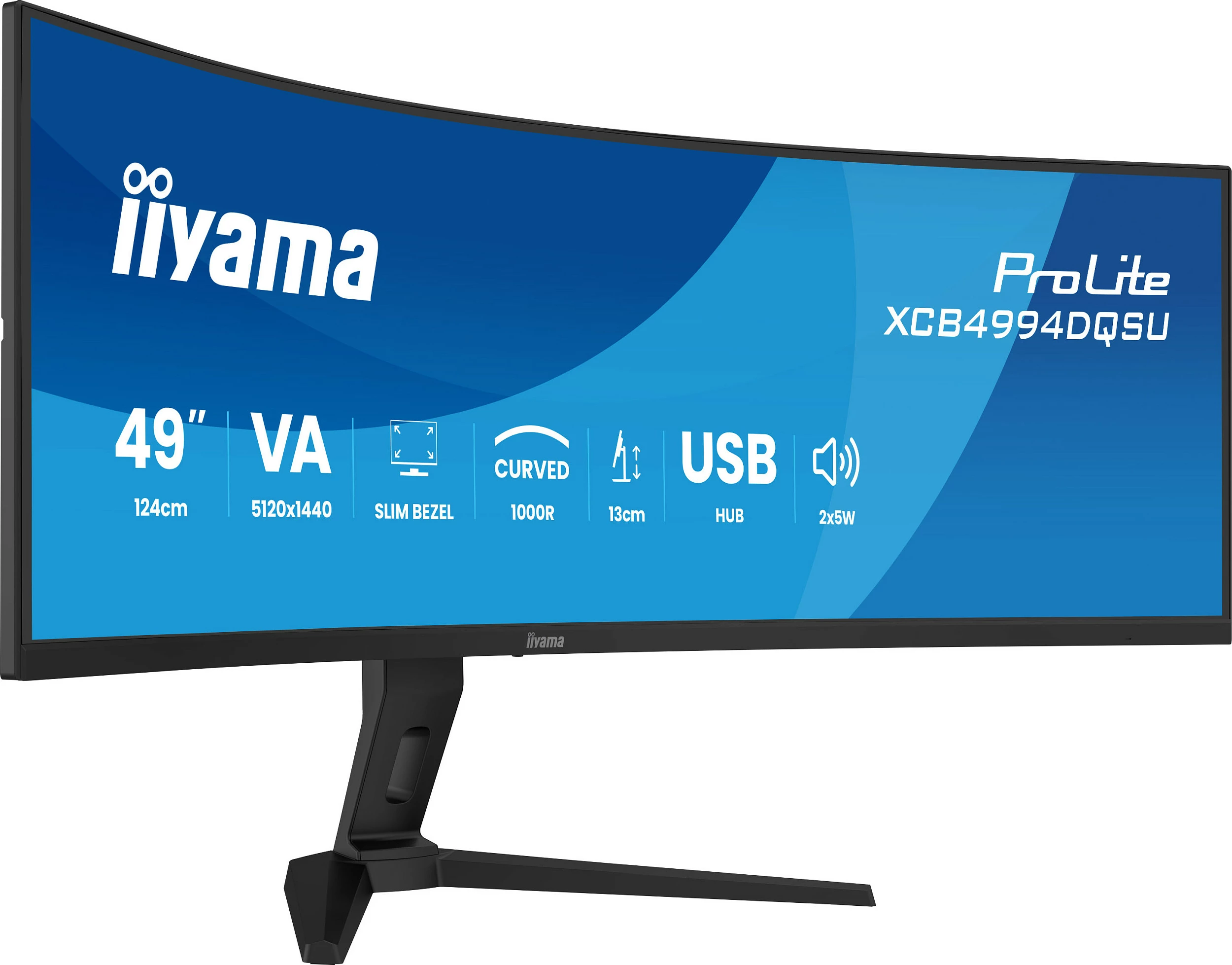 Monitor iiyama ProLite XCB4994DQSU-B1, 49", Dual QHD 5120x1440, 120Hz, 2ms, VA, i lakuar, HDR, i zi