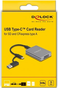 Lexues kartelash DeLOCK USB-C, CFexpress Type A / SD/SDHC/SDXC, 10 Gbit/s, gri