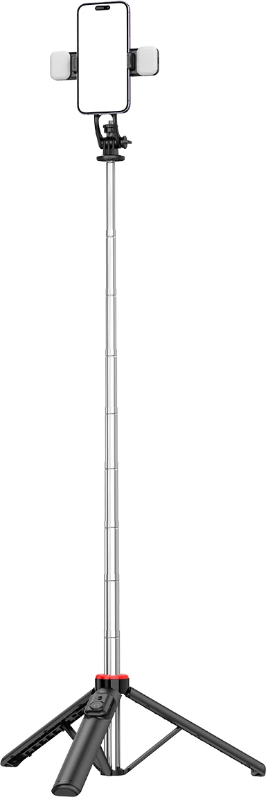 Selfie stick Hurtel WC13YDS tripod teleskopik 1.3m me dy llampa dhe mbajtëse telefoni, zi