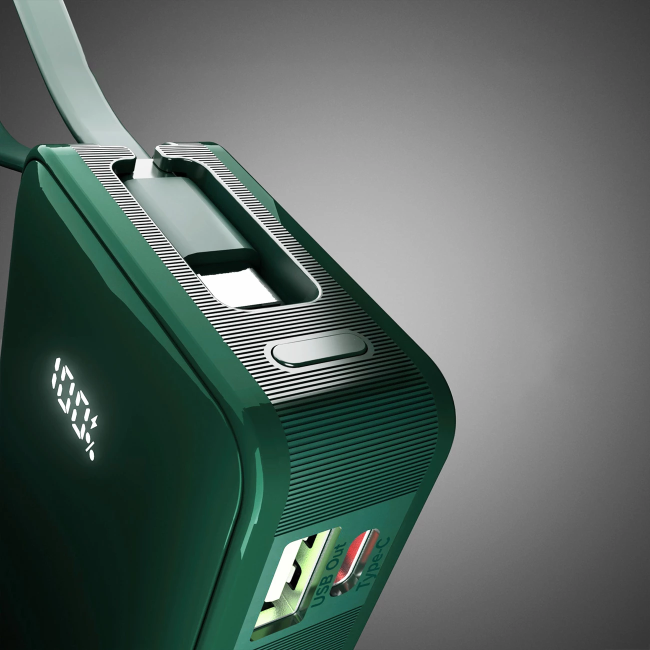 Powerbank SBS 10000 mAh 20W me kabllo USB-C të integruar dhe ekran digjital, e gjelbër