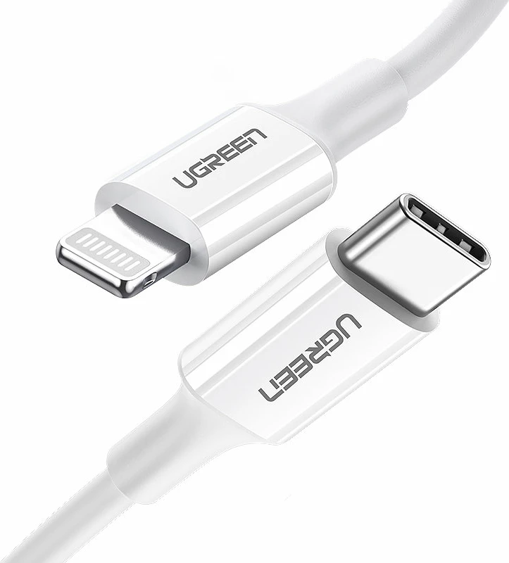 Kabllo Ugreen US171 USB-C në Lightning, 0.5m, 20W, 3A, e bardhë