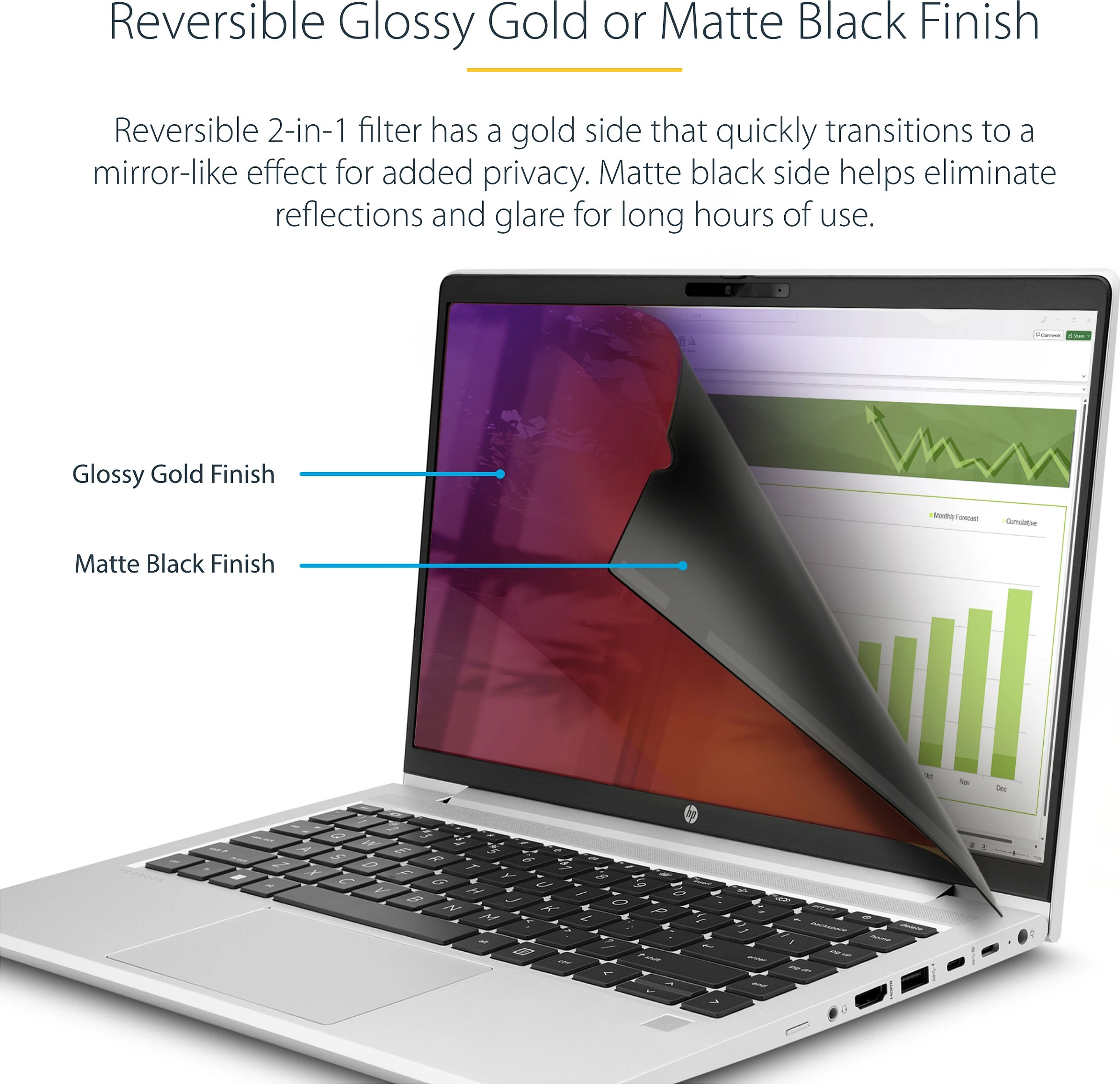 Filter privatësie për laptop StarTech 14IN, 14" 16:9, anti-glare, blue light, i zi