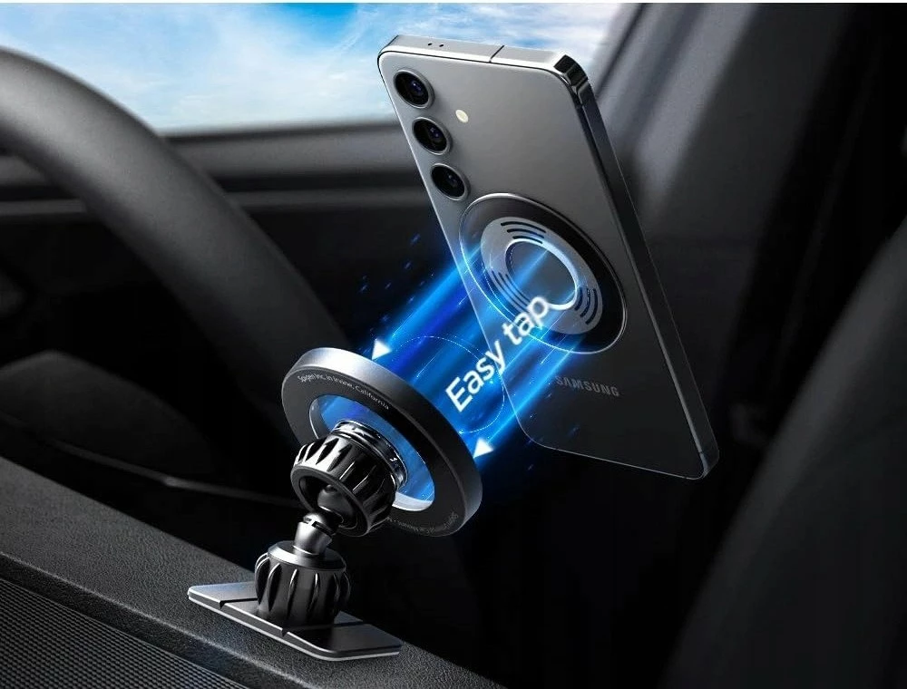 Mbajtës telefoni për veturë Spigen MFT13 MagSafe magnetik 360° montim në ventilim & dashboard, i zi, set me pllakë MagSafe