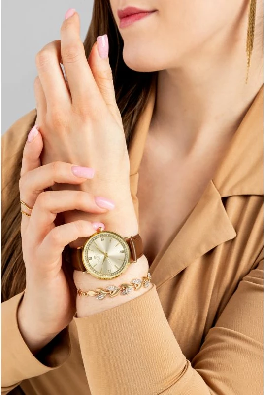 Orë dore femra Giewont GW5390-A3, e artë, rrip lëkure kafe