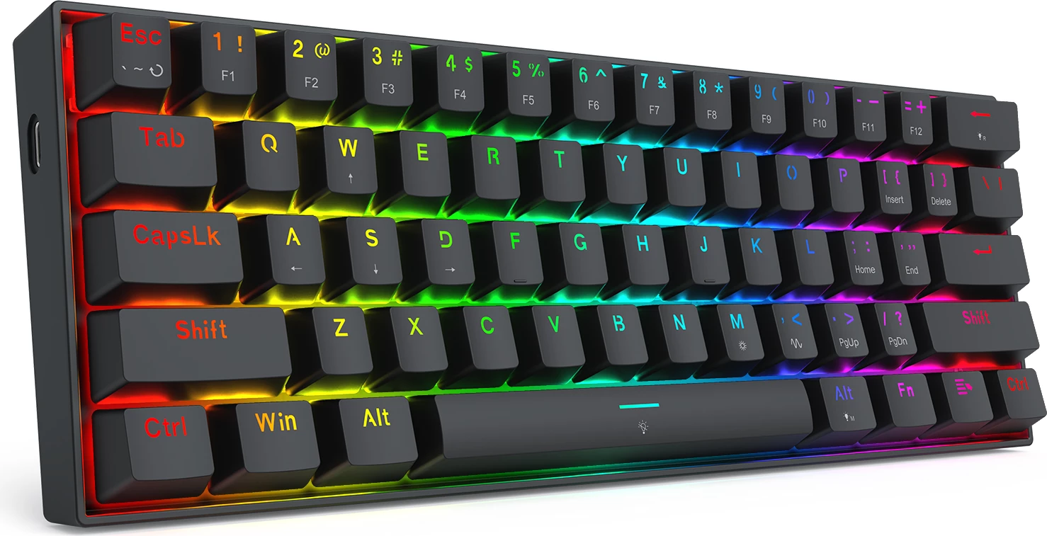 Tastierë me kabllo gaming Redragon Fizz K617RGB-M, 60% 61 taste, Hall Effect magnetike, 8000Hz, RGB, e zezë