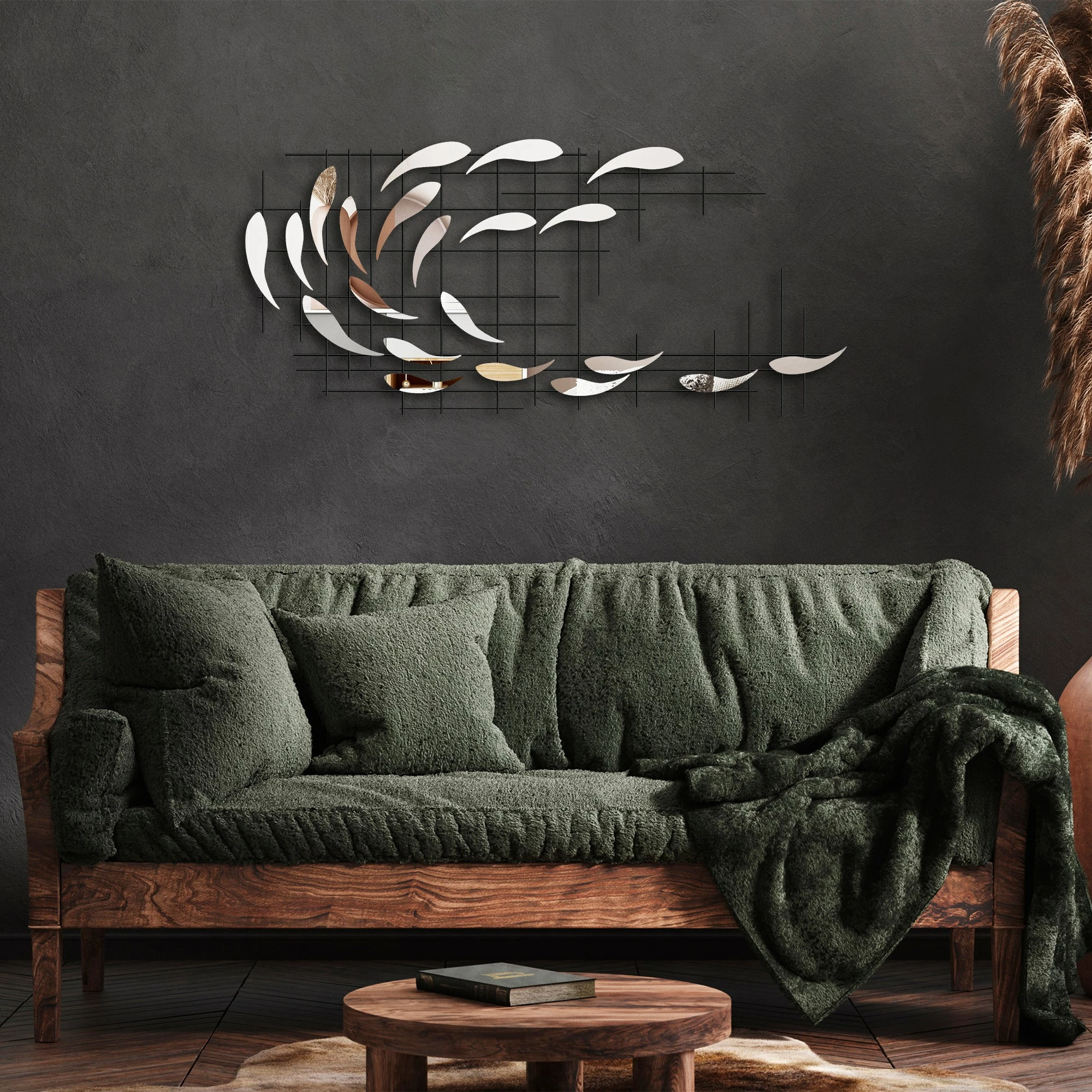 Aksesor dekorativ muri prej metali Wallity, Sheen - 3, shumëngjyrësh, 100x45x4 cm