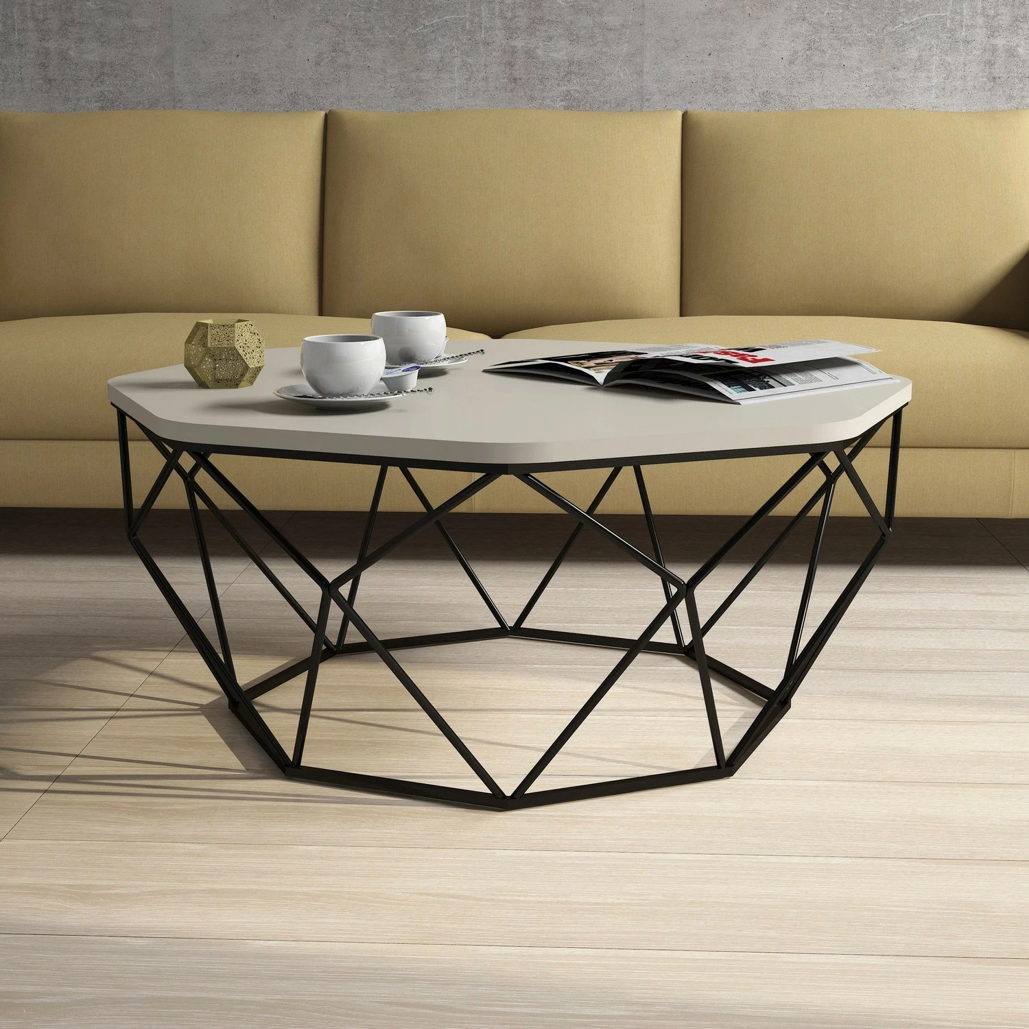 Tavolinë kafeje Skye Decor, model Diamond, ngjyrë krem
