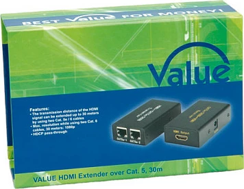 Zgjatues HDMI VALUE, Extender mbi Cat5e, 25m, 1080p, HDMI 1.3, i zi