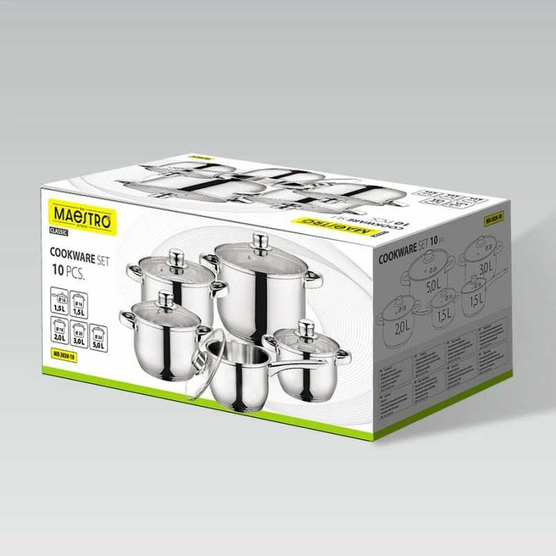Set tenxheresh MAESTRO MR-2020-10, 10 copë, inox