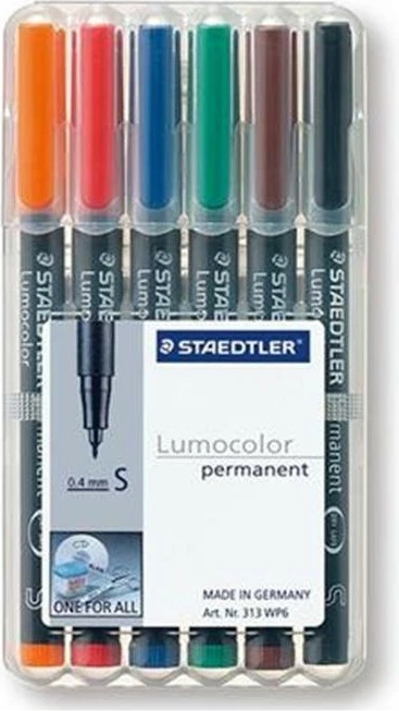 Set stilolapsa permanent STAEDTLER Lumocolor 313 WP6, 0.4mm, 6 ngjyra