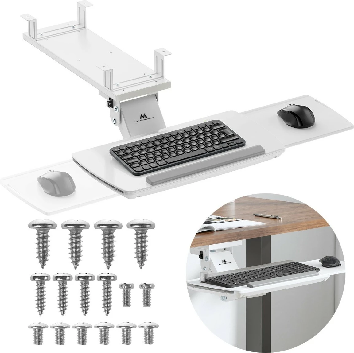 Mbajtës tastiere Maclean MC-156 W, nën tavolinë, i bardhë