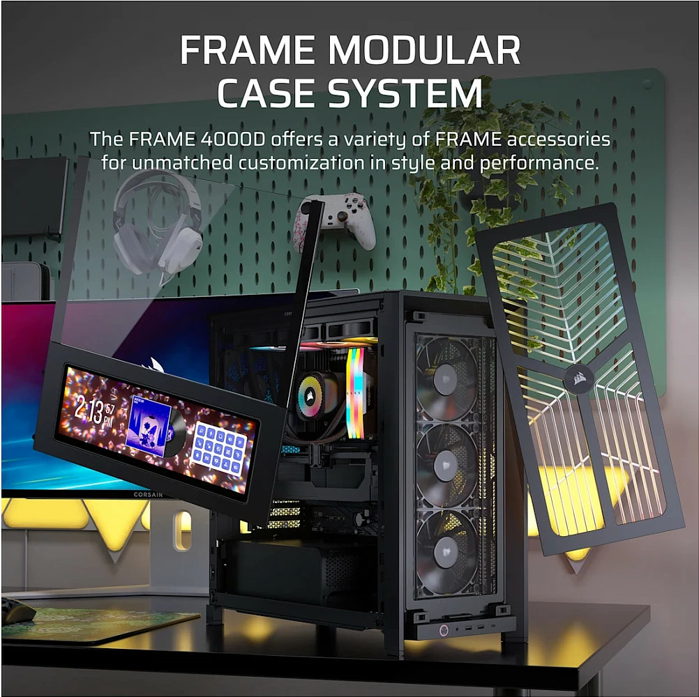 Kasë gaming Corsair Frame 4000D RS, Midi Tower, E-ATX, xham i temperuar, e zezë/wood