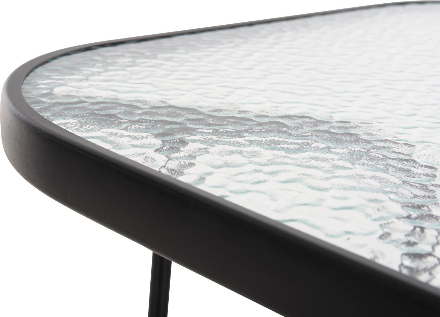 Tavolinë metalike për jashtë ADAM, e zezë me sipërfaqe xhami të forcuar, 120x70x70H cm