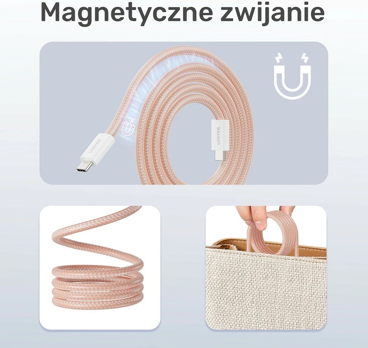 Kabëll Unitek USB-C PD 100W, 1m, bardhë