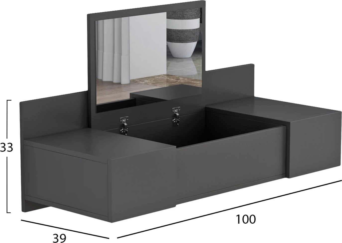 Tavolinë për grim e varur në mur, LINDE, FH8960.12, melaminë, ngjyrë antracit, 100x39x33H cm