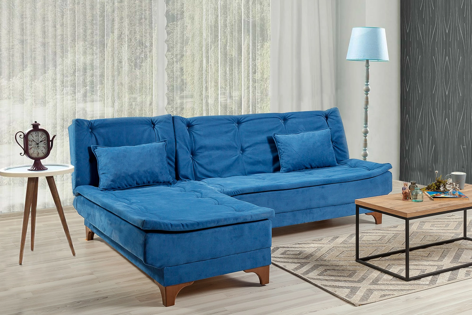 Kënd-sofë krevati Atelier del Sofa, kënd i majtë, ngjyrë kaltër e errët
