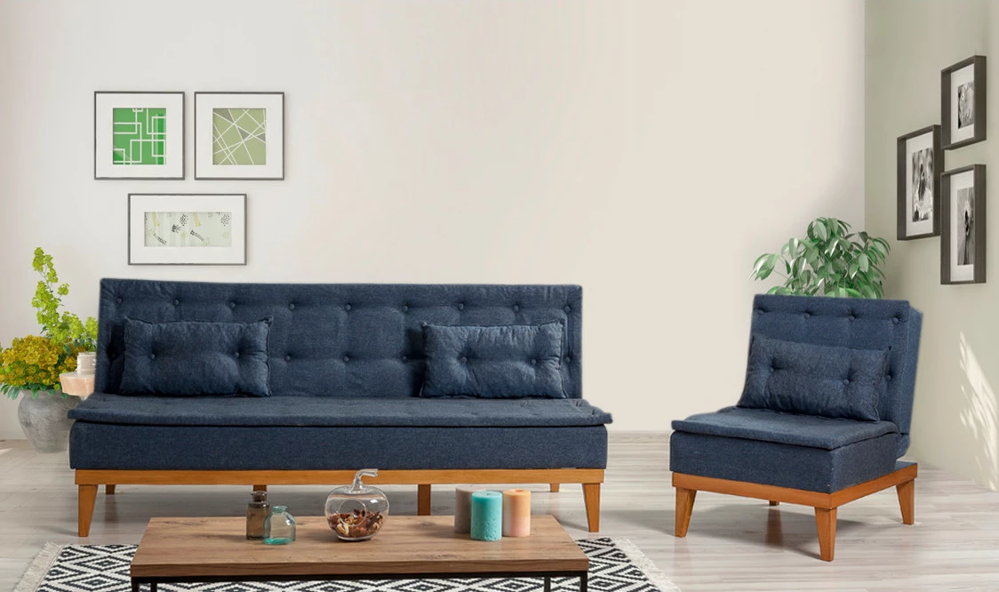 Set divan-krevat Atelier del Sofa, ngjyrë kaltër e errët, Fuoco-TKM06-1048