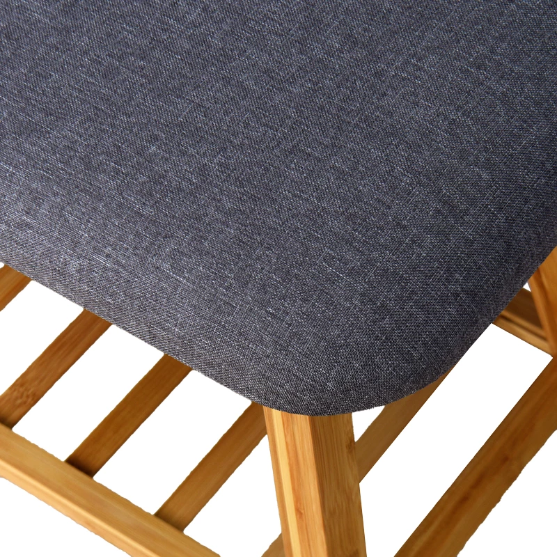 Stol për 4 palë këpucë Zerma, bambu dhe pëlhurë, ngjyrë natyrale-gri, 100x30.5x44cm