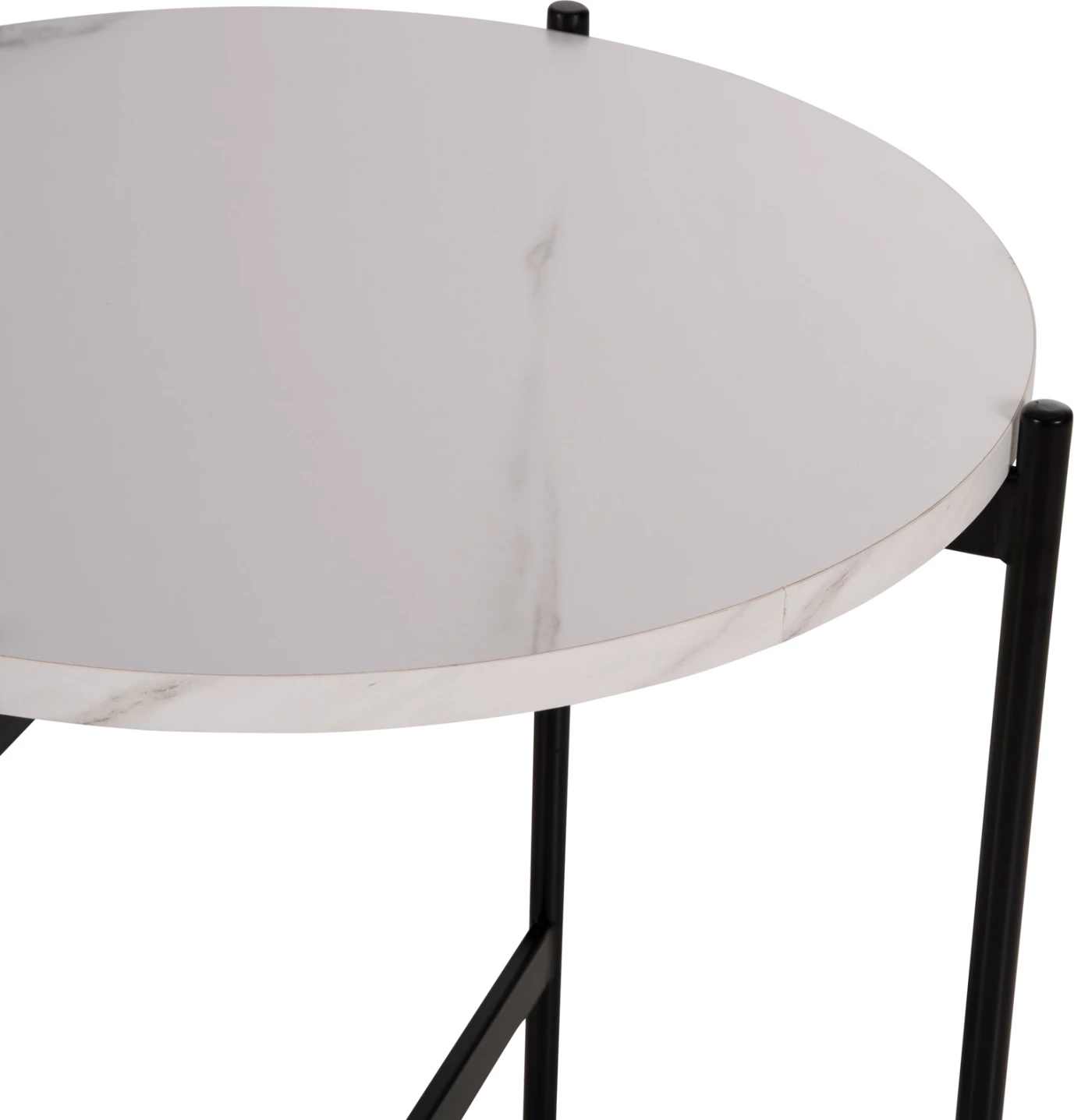 Tavolinë anësore FH9589.05 MDF mermer i bardhë-bazë metalike e zezë Φ50x55Hcm