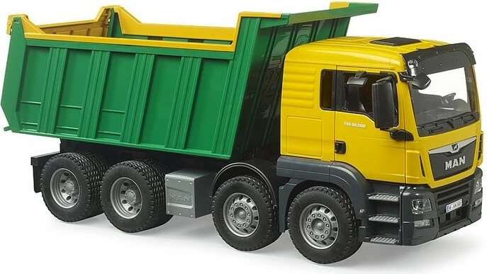 Kamion vetëshkarkues lodër, BRUDER, MAN TGS BR-03766, shkallë 1:16, gjatësi 55.3 cm, plastikë, verdhë-gjelbër